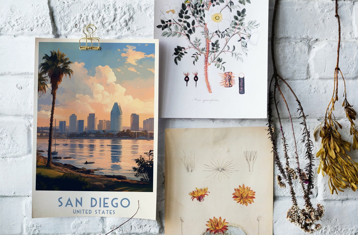 San Diego Poster with Skyline Sunset Reflections and Palm Tree - Image 4