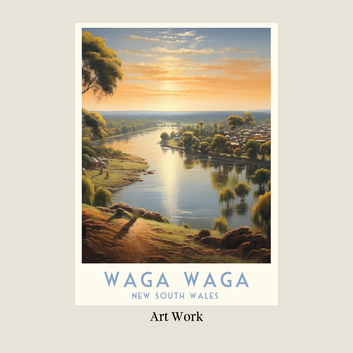 Waga Waga River Sunset New South Wales Riverside View Travel Poster - Image 2
