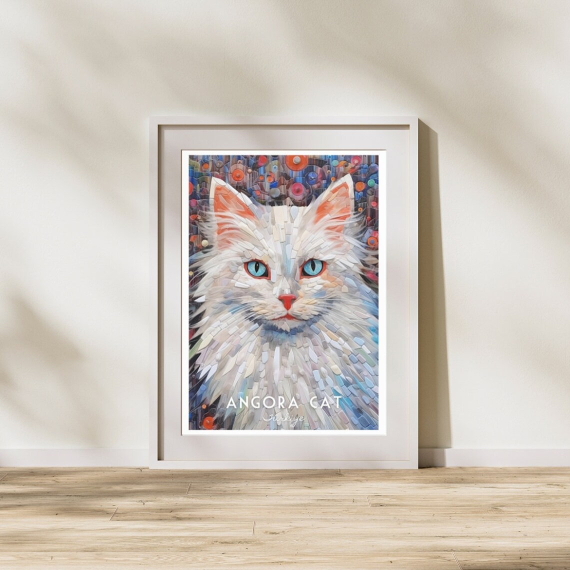 Angora Cat Blue Eyes White Mosaic Pet Portrait Wall Art for Home - Image 3