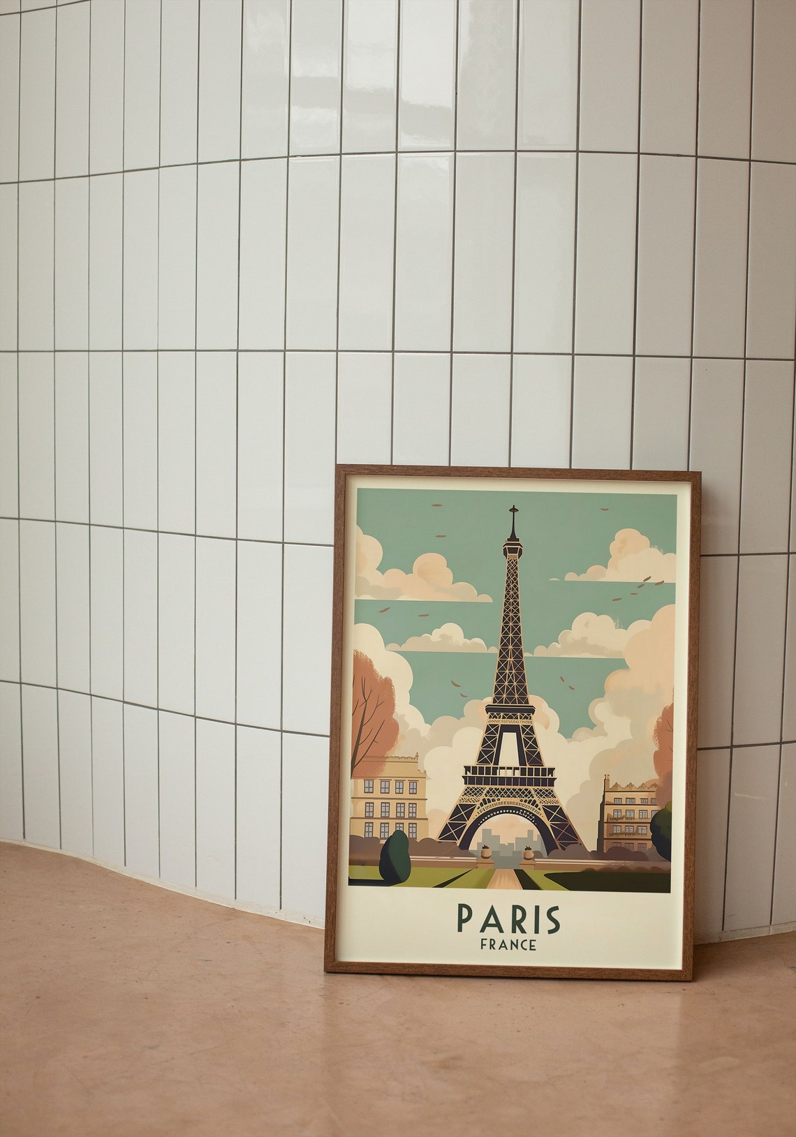 Paris France Eiffel Tower Cloudy Sky Vintage Retro Travel Poster - Image 3