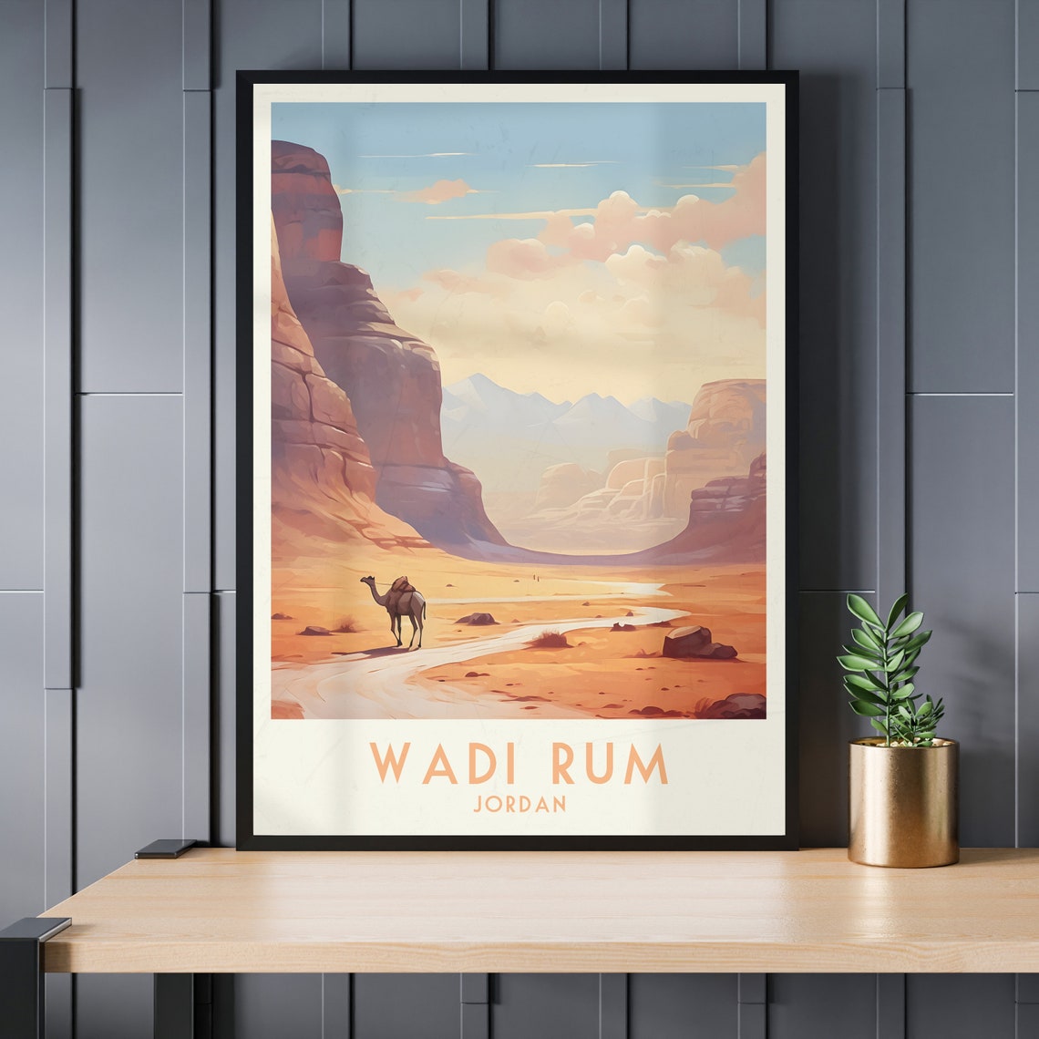 Wadi Rum Jordan Desert Camel Red Cliffs Vintage Travel Poster - Image 3