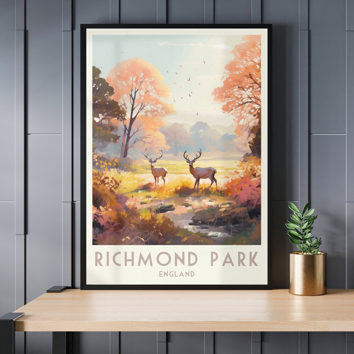 Richmond Park London Stags Autumn Meadow Morning Light Poster - Image 3
