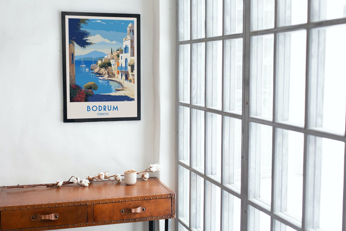 Bodrum Turkiye Whitewashed Coast Bell Tower Harbor Travel Poster - Image 4