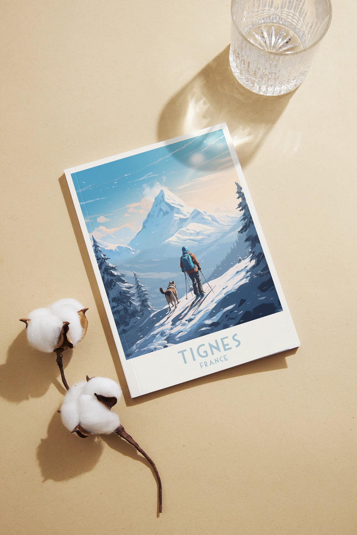 Tignes France Skier And Dog Snowy Mountain Ridge View Poster - Image 2