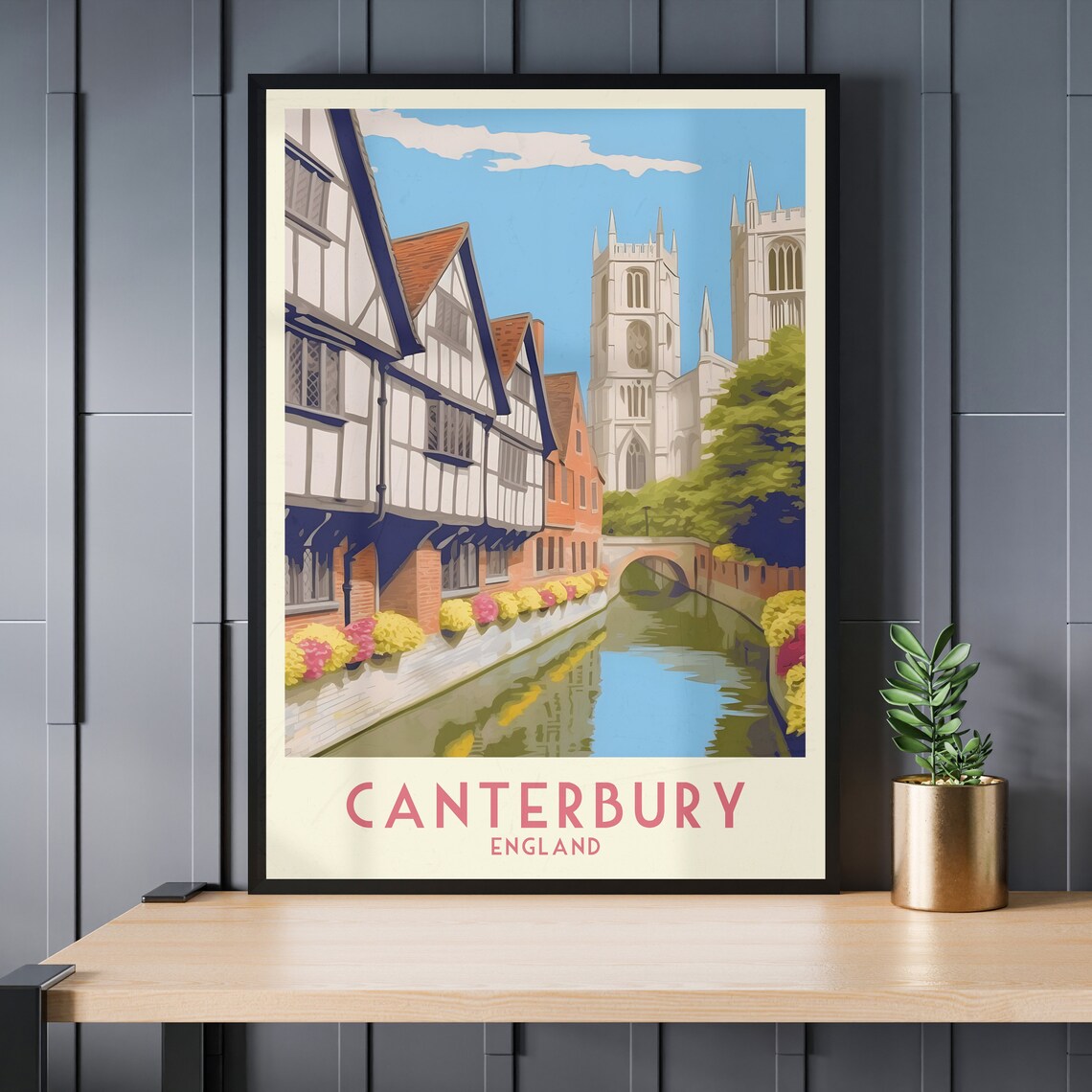 Canterbury England Cathedral Half Timbered Riverside Street Poster - Image 3