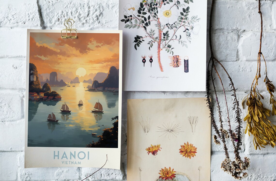 Hanoi Vietnam Sunset Bay Limestone Karsts Sailboats Travel Poster - Image 4