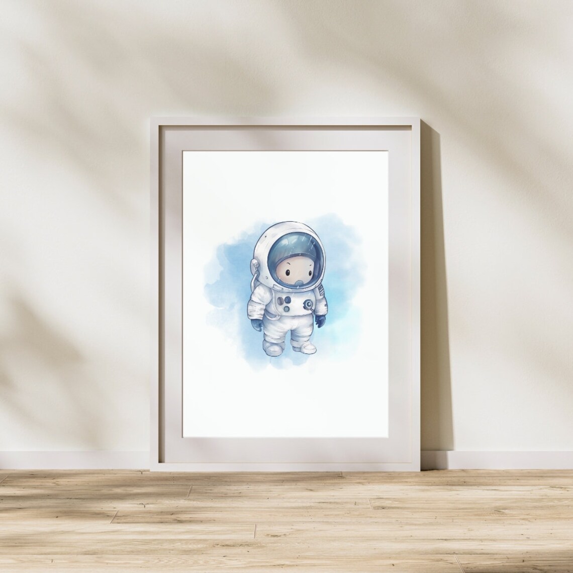 Cute Blue Astronaut Soft Watercolor Splash Kids Room Nursery Poster - Image 3