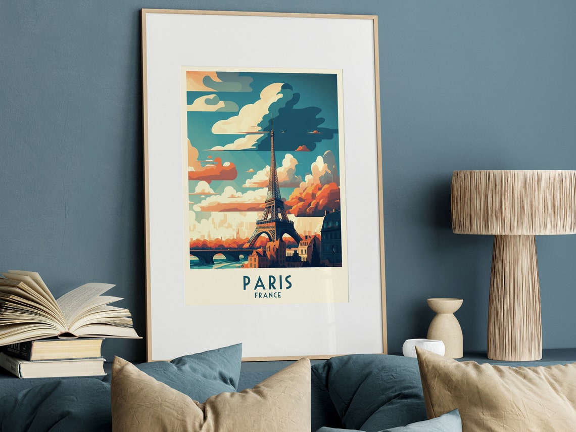 Paris France Eiffel Tower Dramatic Sunset Clouds Travel Poster - Image 3