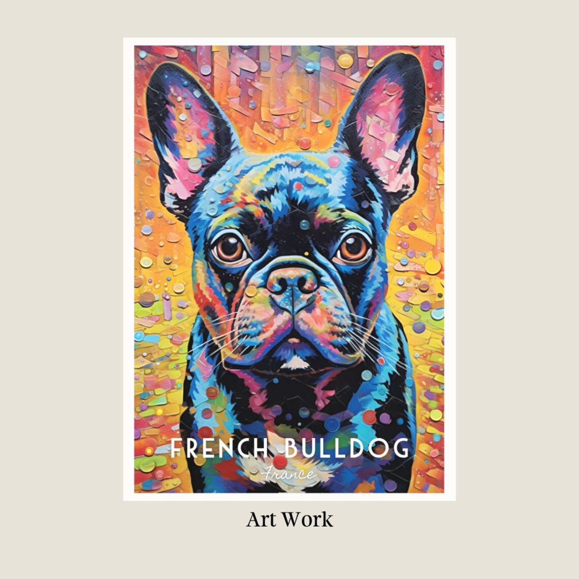 French Bulldog Vibrant Colorful Mosaic Dog Breed Portrait Poster - Image 2