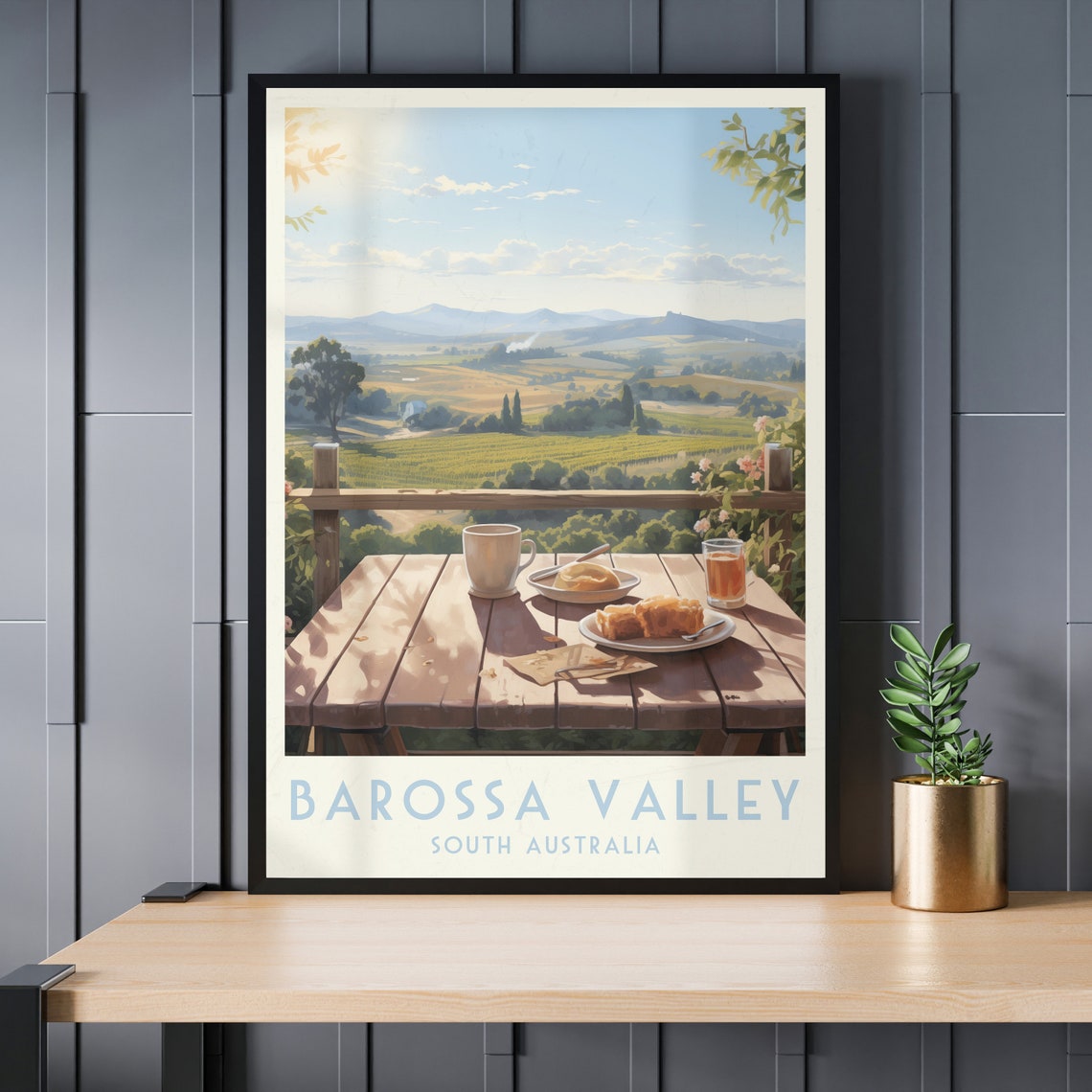 Barossa Valley South Australia Poster with Coffee Over Vineyard Valley - Image 3