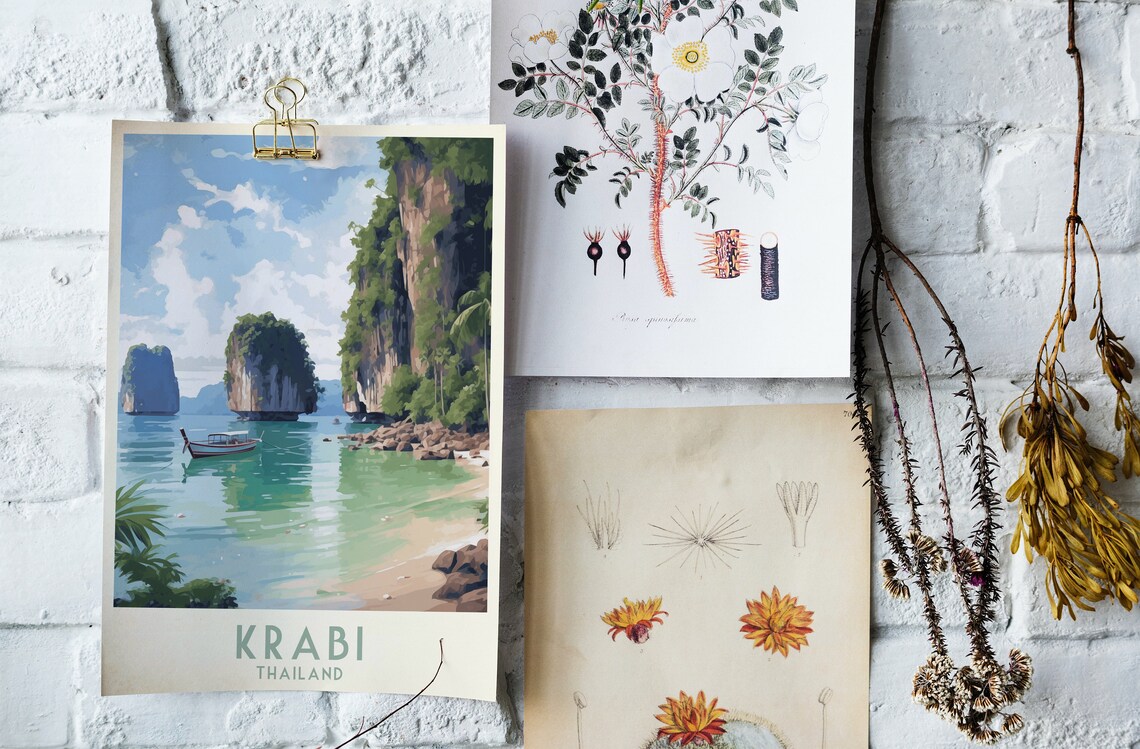 Krabi Thailand Limestone Cliffs Longtail Boat Beach Travel Poster - Image 4