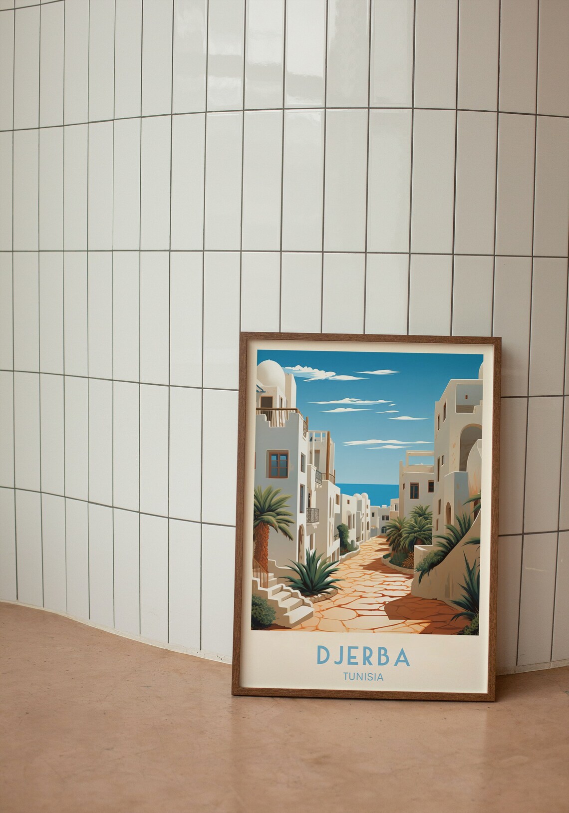 Djerba Tunisia Whitewashed Street Palms Island Retro Travel Poster - Image 3