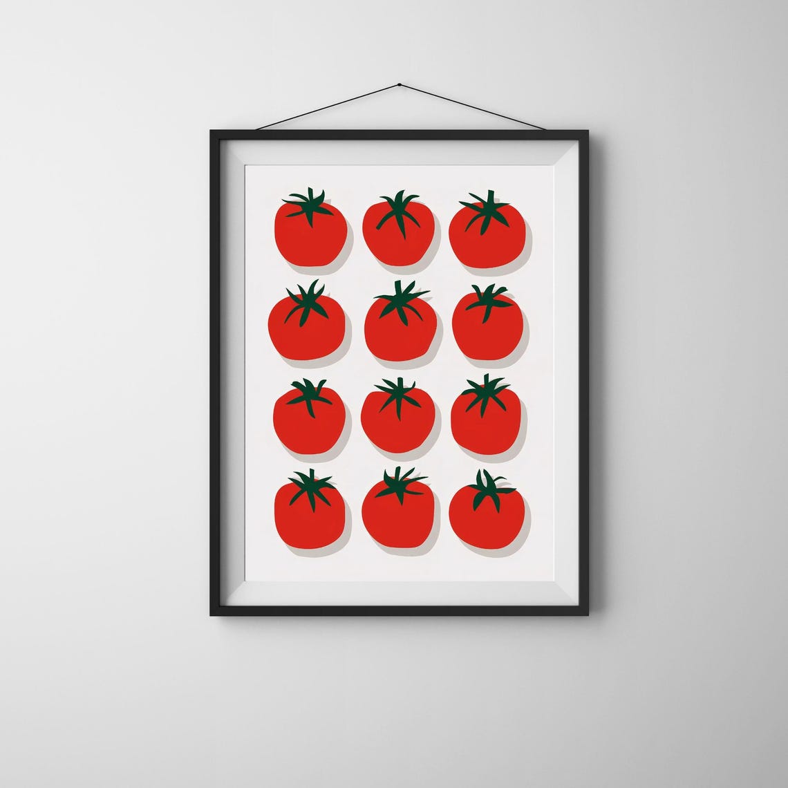 Bold Red Tomato Grid Pattern Minimalist Modern Kitchen Wall Art