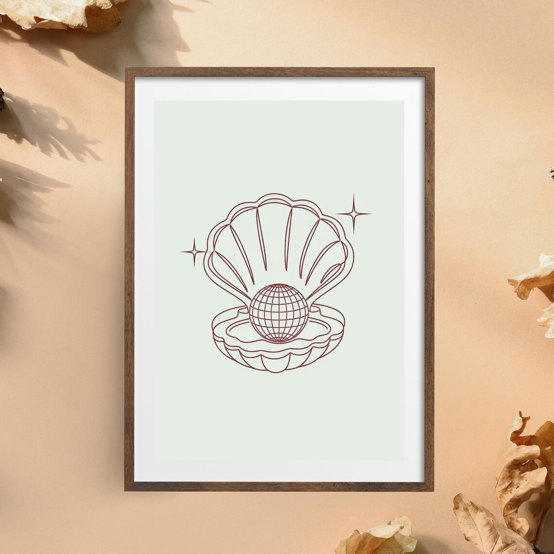 Disco Pearl Shell Line Art, Minimalist Coastal Art Print