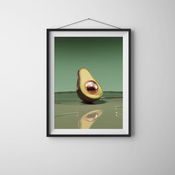 Avocado Disco Art Print, Retro Kitchen Decor