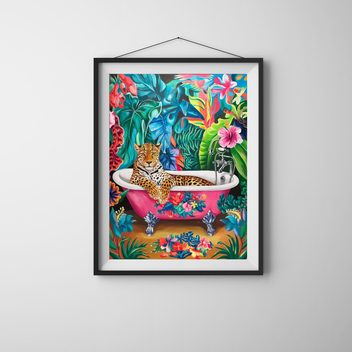 Tropical Jungle Leopard Bathroom Art Print