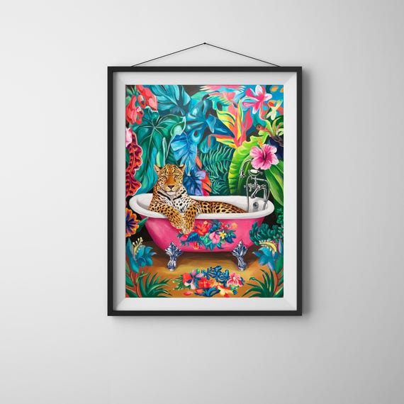 Tropical Jungle Leopard Bathroom Art Print
