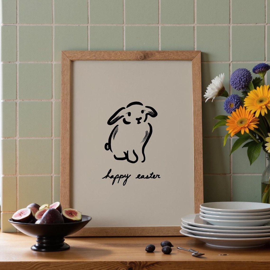 Happy Easter Rabbit, Cottagecore Nursery Art Print