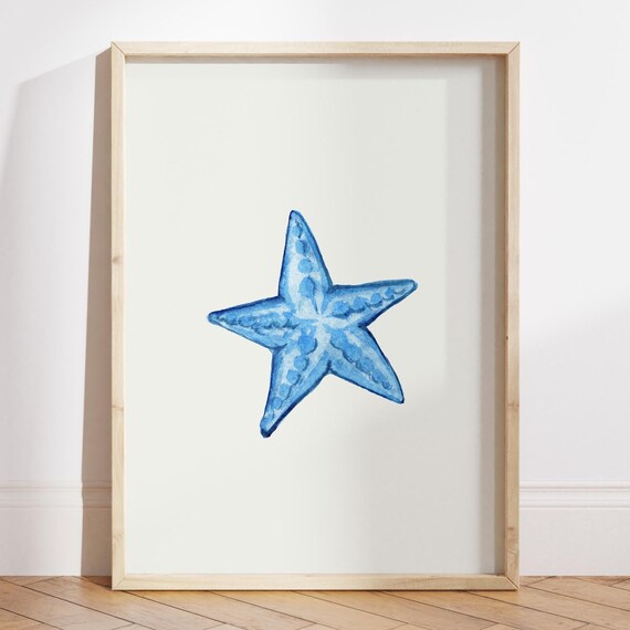 Watercolor Starfish Poster Nautical Beach Art Coastal Blue Wall Art Beach House Decor Minimalist Summer Print File