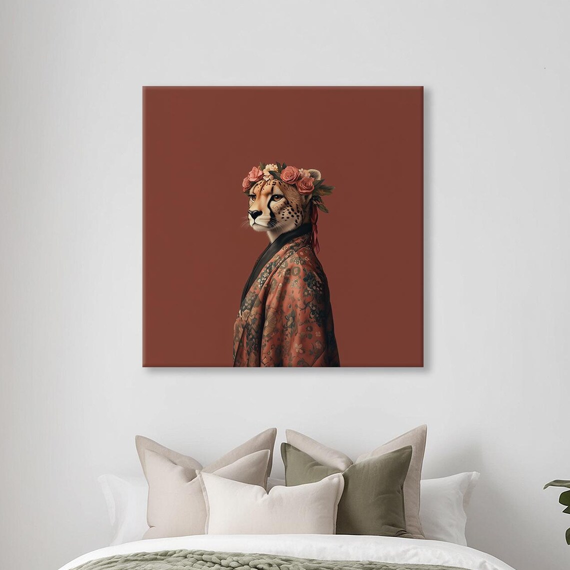 Cheetah Floral Kimono Rose Crown Maximalist Wildlife Art Poster