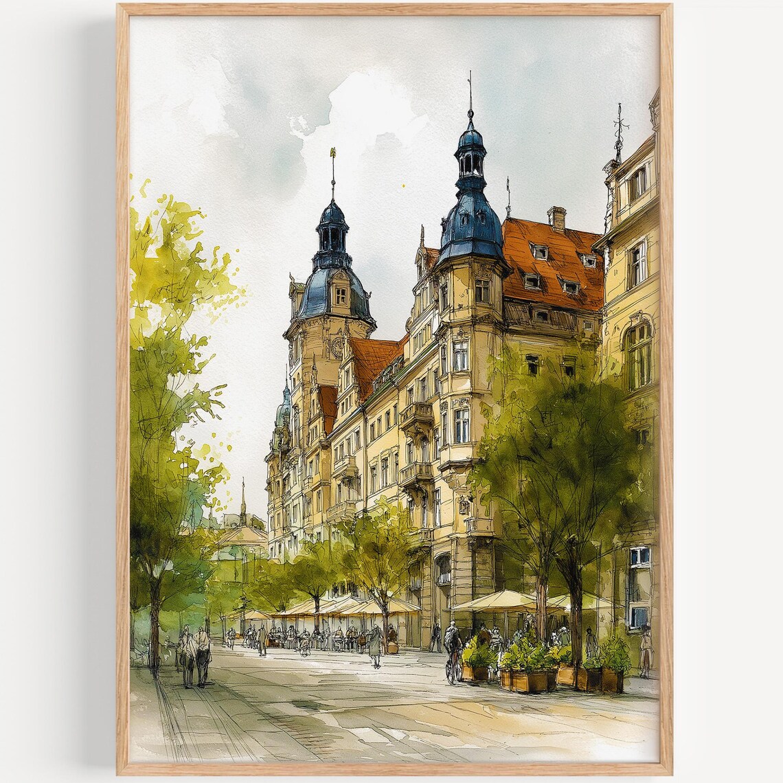 Leipzig Historic Square Ornate Towers Watercolor Germany Art Poster
