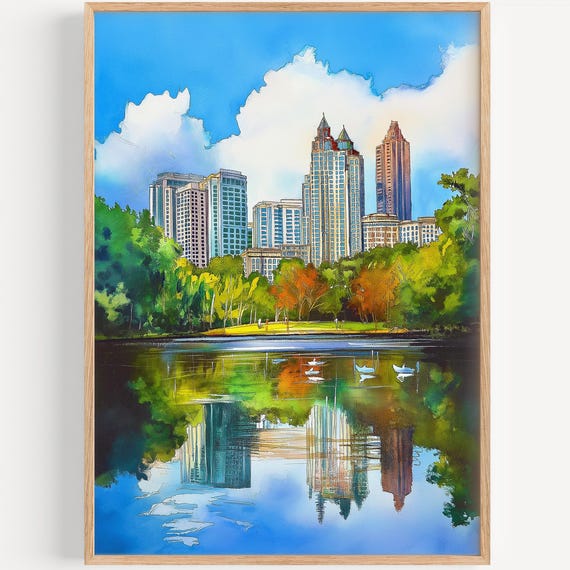 Atlanta Watercolor Painting Wall Art Print Usa Travel Poster Decor Illustration Home
