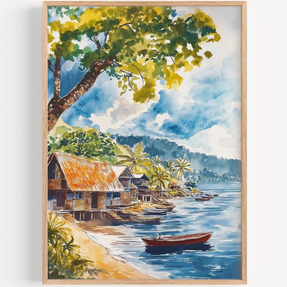 Apia Watercolor Painting Wall Art Print Samoa Travel Poster Decor Illustration Home