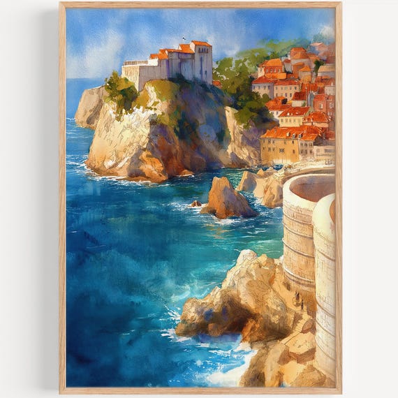 Dubrovnik Watercolor Painting Wall Art Print Travel Poster Croatia Decor Illustration Home
