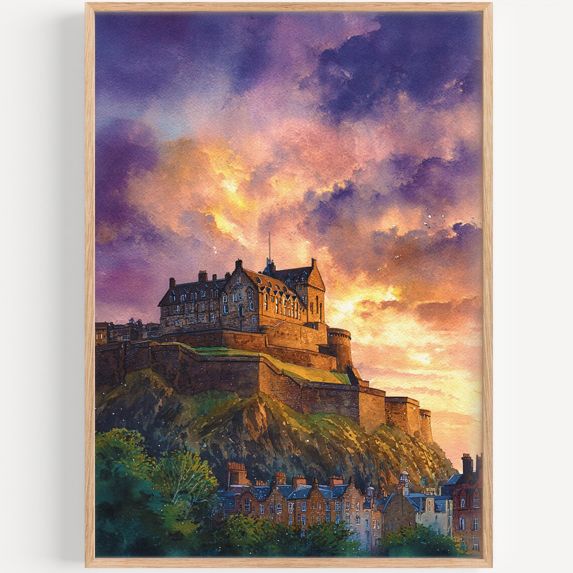 Edinburgh Watercolor Travel Poster, Scotland Decor