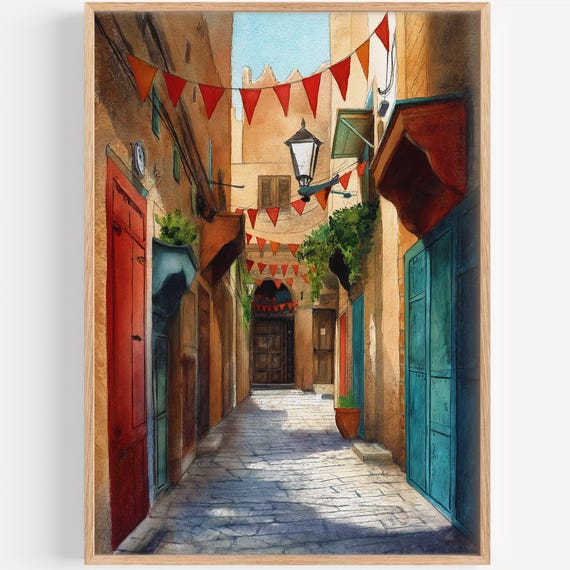 Fez Watercolor Painting Wall Art Print Morocco Travel Poster Decor Illustration Home
