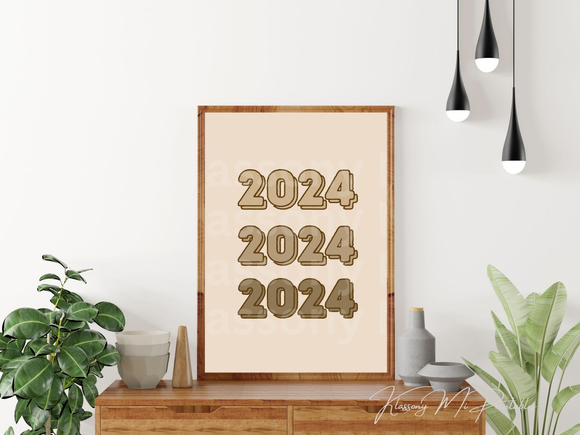 2024 Retro Repeated Year Bubble Typography New Year Party Wall Art - Image 4