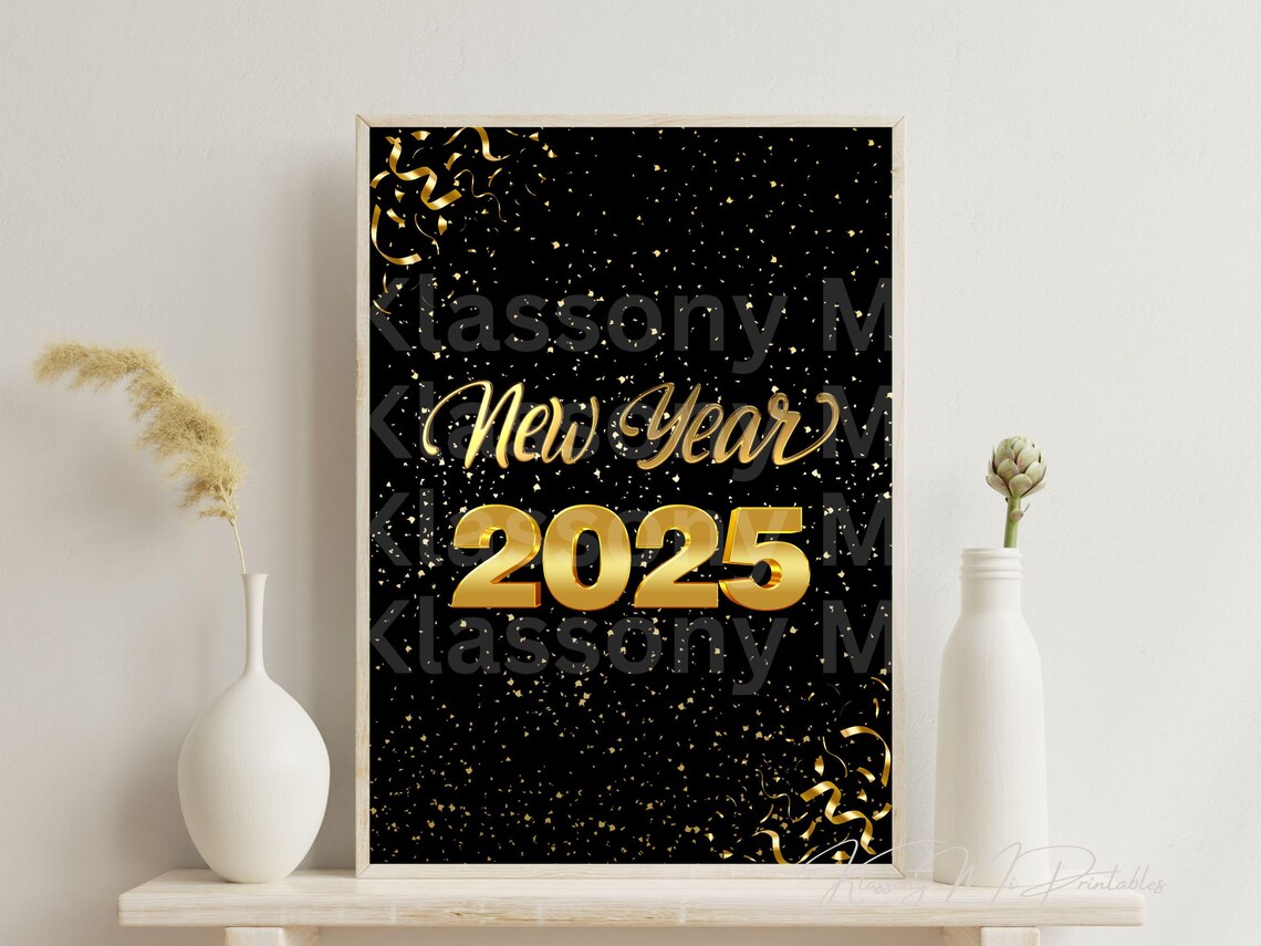 2025 Gold Confetti Happy New Year Black Celebration Party Poster - Image 2