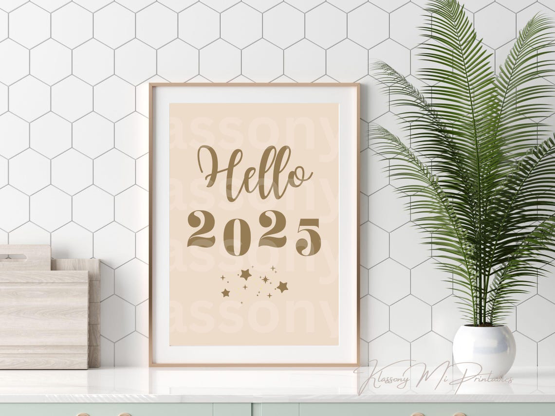 Hello 2025 Elegant Gold Script Stars New Year Celebration Wall Art - Image 4