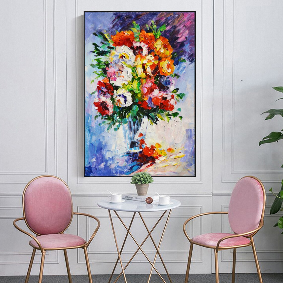 Colorful Flower Bouquet Vase Impasto Modern Floral Oil Painting Poster - Image 3