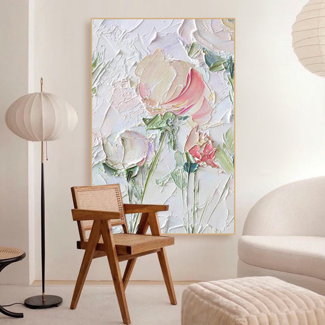 Abstract Pink Rose Flower Oil Painting Art Print - Image 4