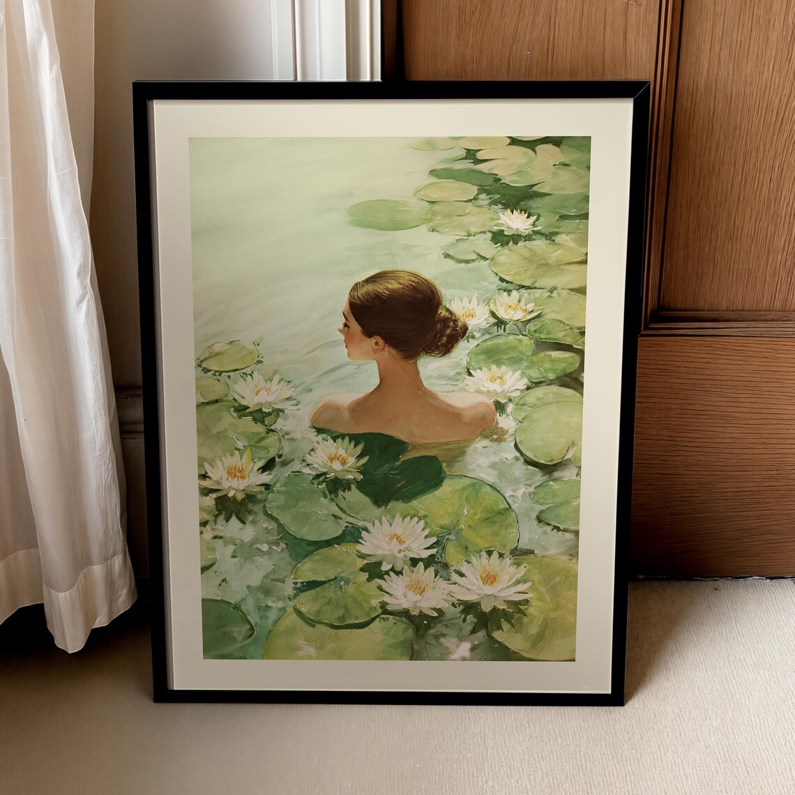 Water Lily Vintage Pond Art Print, Spa Room Decor