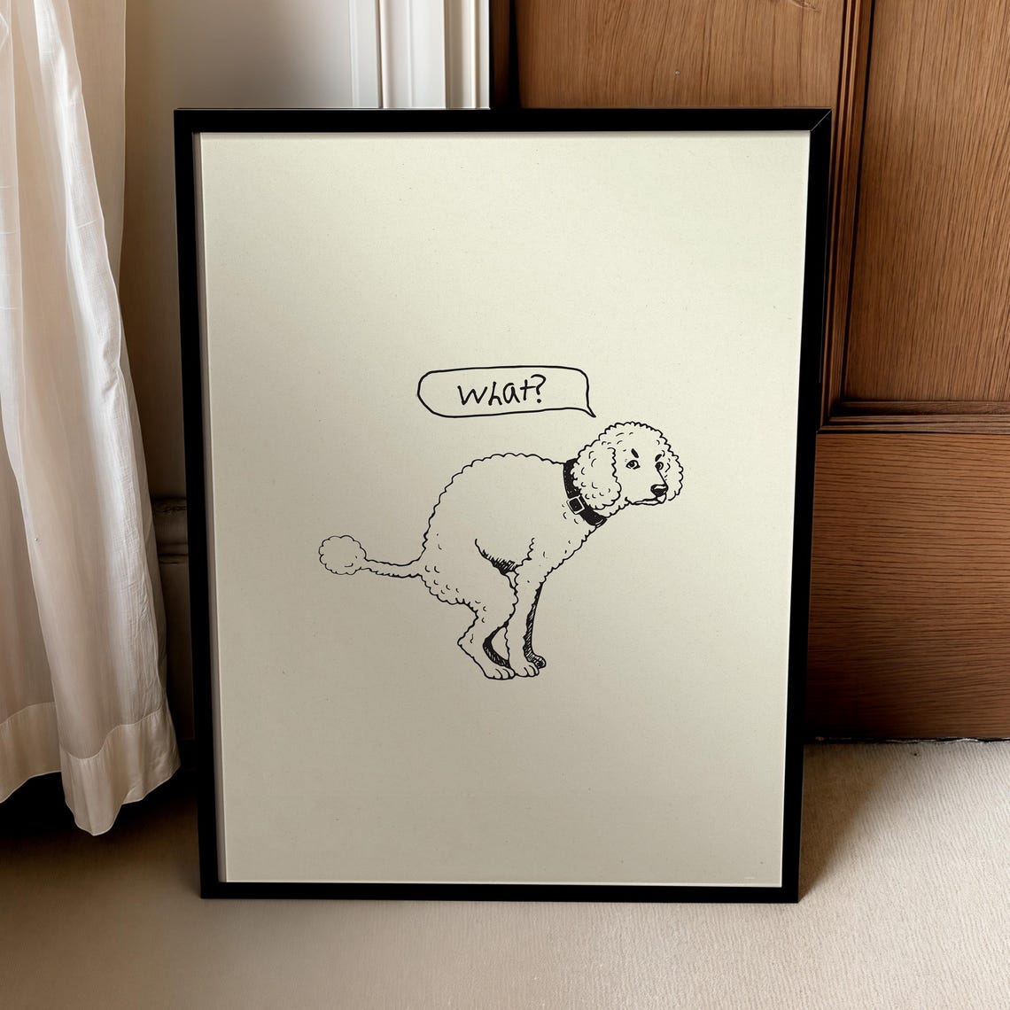 What Poodle Line Drawing Funny Bathroom Dog Minimalist Sketch Poster
