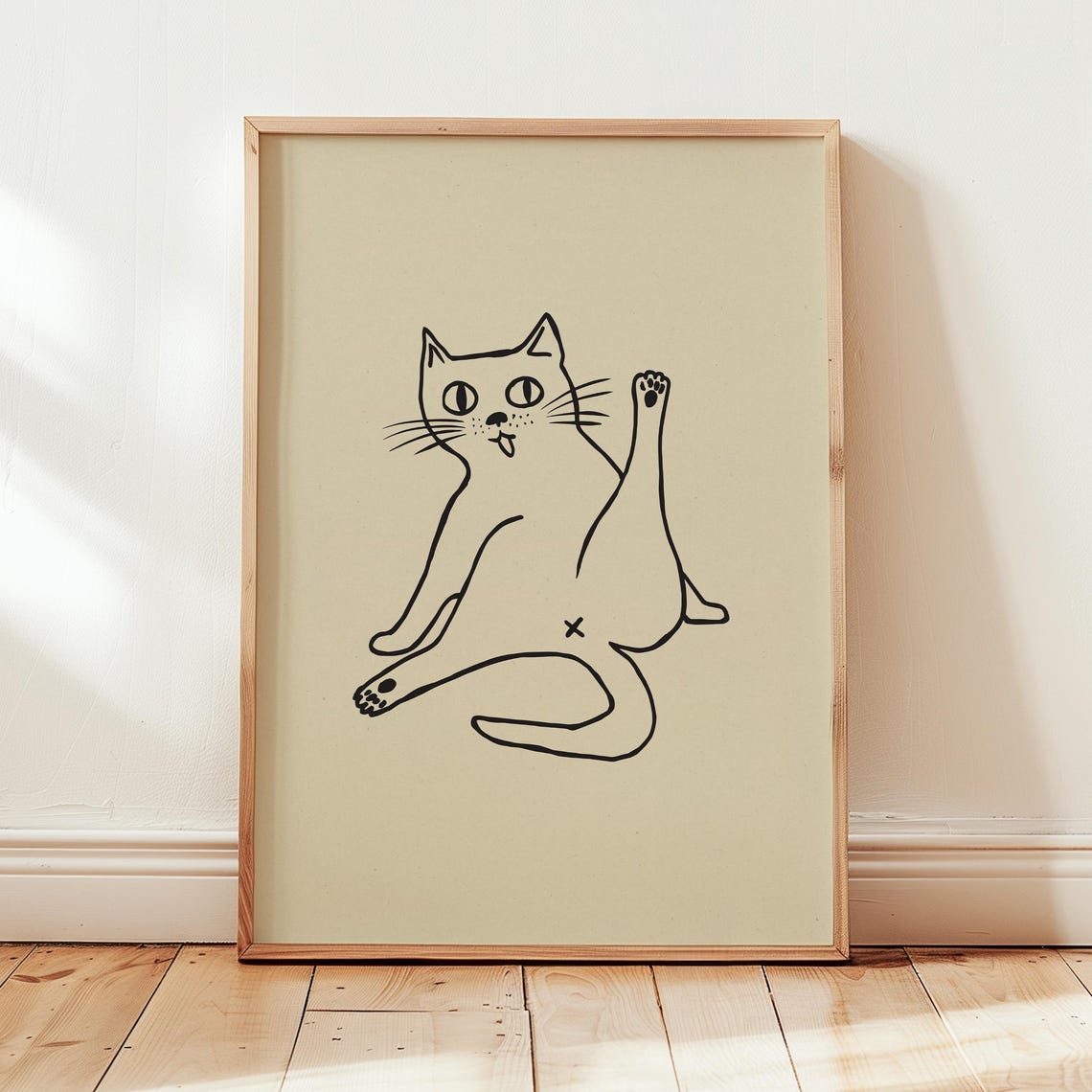 Doodle Cat Artwork Funny Bathroom Art Quirky Home Decor Sketch Print Digital Download