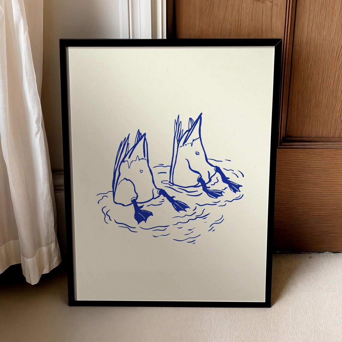 Funny Duck Bathroom Art Print, Minimalist Drawing