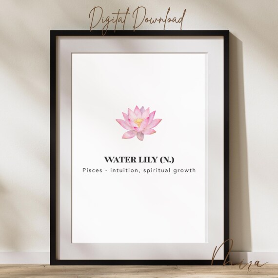 Pink Water Lily Pisces Birth Flower Watercolor Zodiac Poster