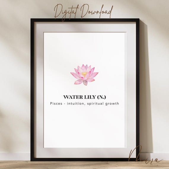 Pisces Water Lily Birth Flower Print Minimalist Zodiac Astrology Art Pdf
