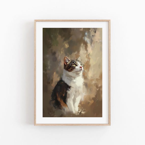 Tabby White Cat Painterly Portrait Warm Golden Feline Poster