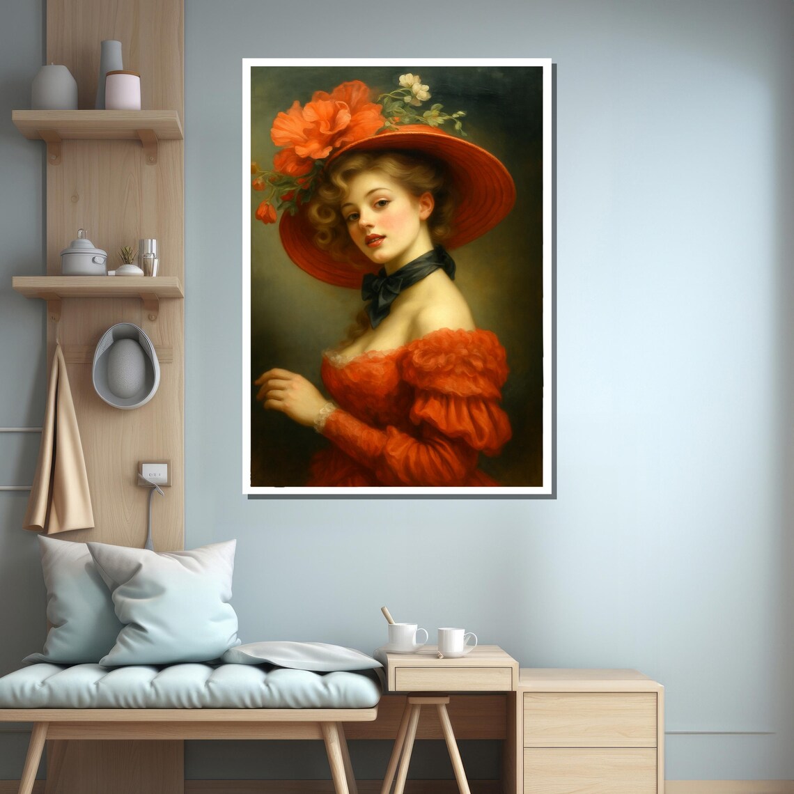 Romantic Lady in Red Hat Art Print - Image 3