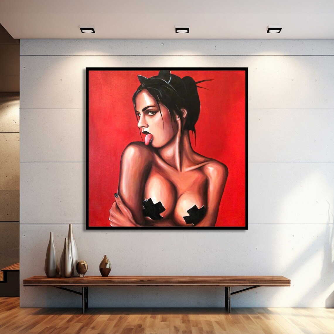 Sensual Woman With Cat Ears, Modern Art Print - Image 2