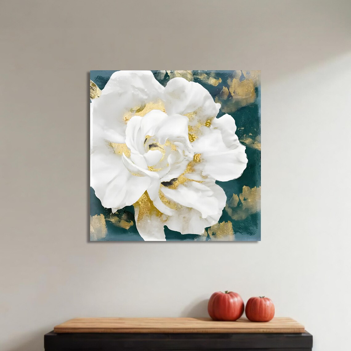 Elegant White Flower With Gold Accents, Modern Floral Art - Image 5
