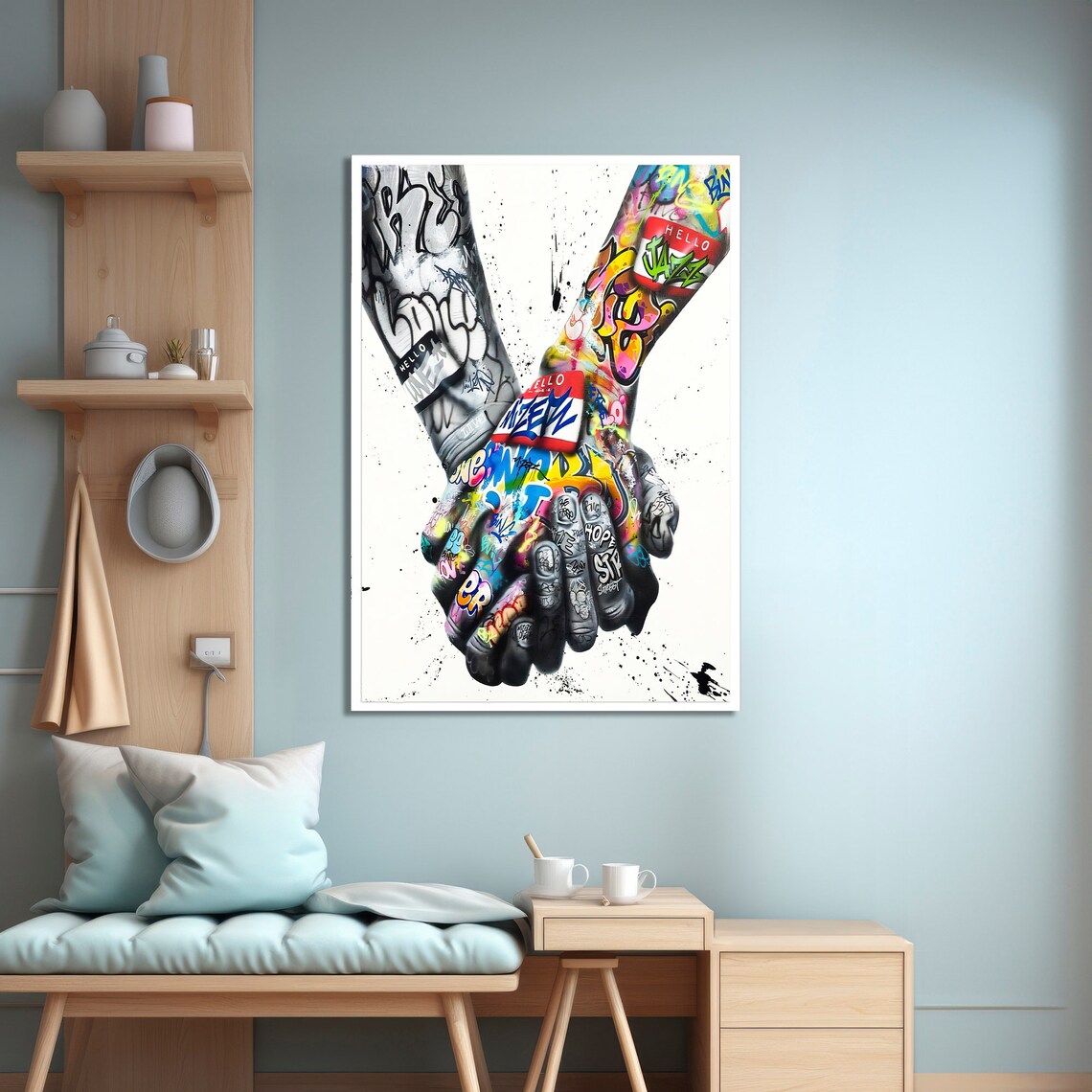 Holding Hands Graffiti Art, Pop Art Style - Image 4