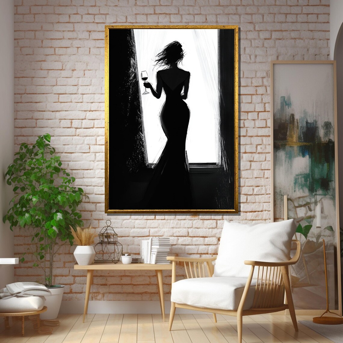 Silhouette Of Woman With Wine Glass, Minimalist Art Print - Image 5