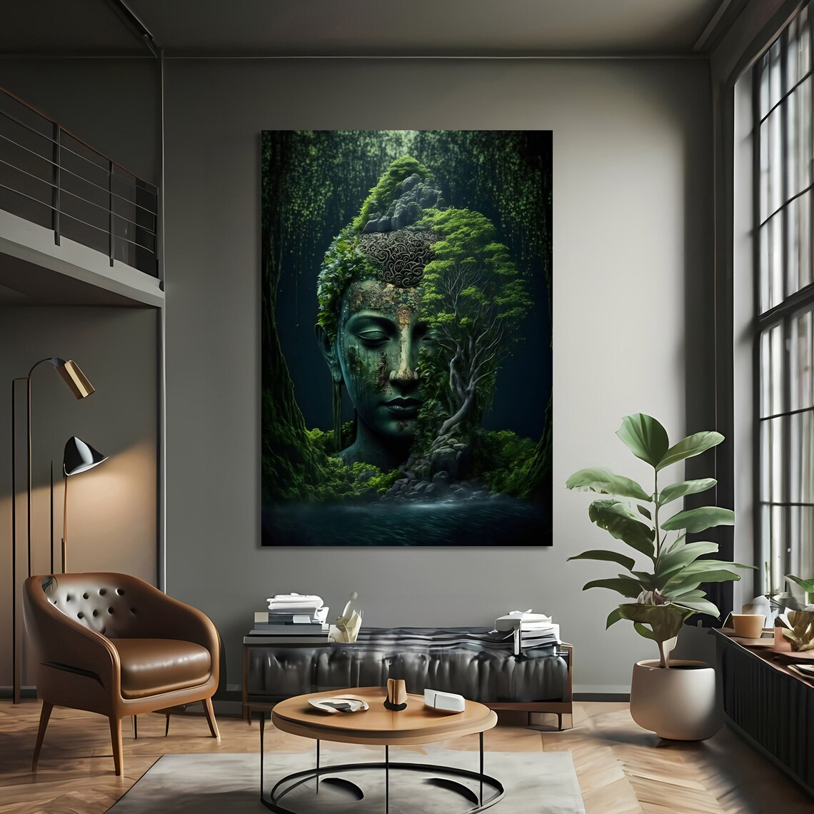 Nature And Buddha Art Print, Serene Tranquil Painting - Image 3