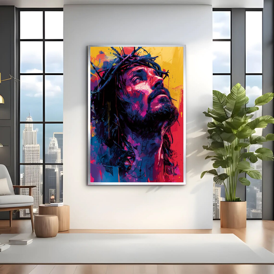 Jesus Christ Abstract Painting, Crown Of Thorns - Image 3