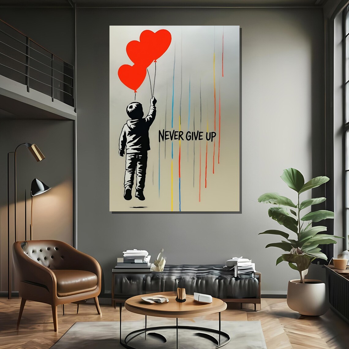Never Give Up Inspirational Balloon Quote Art - Image 2